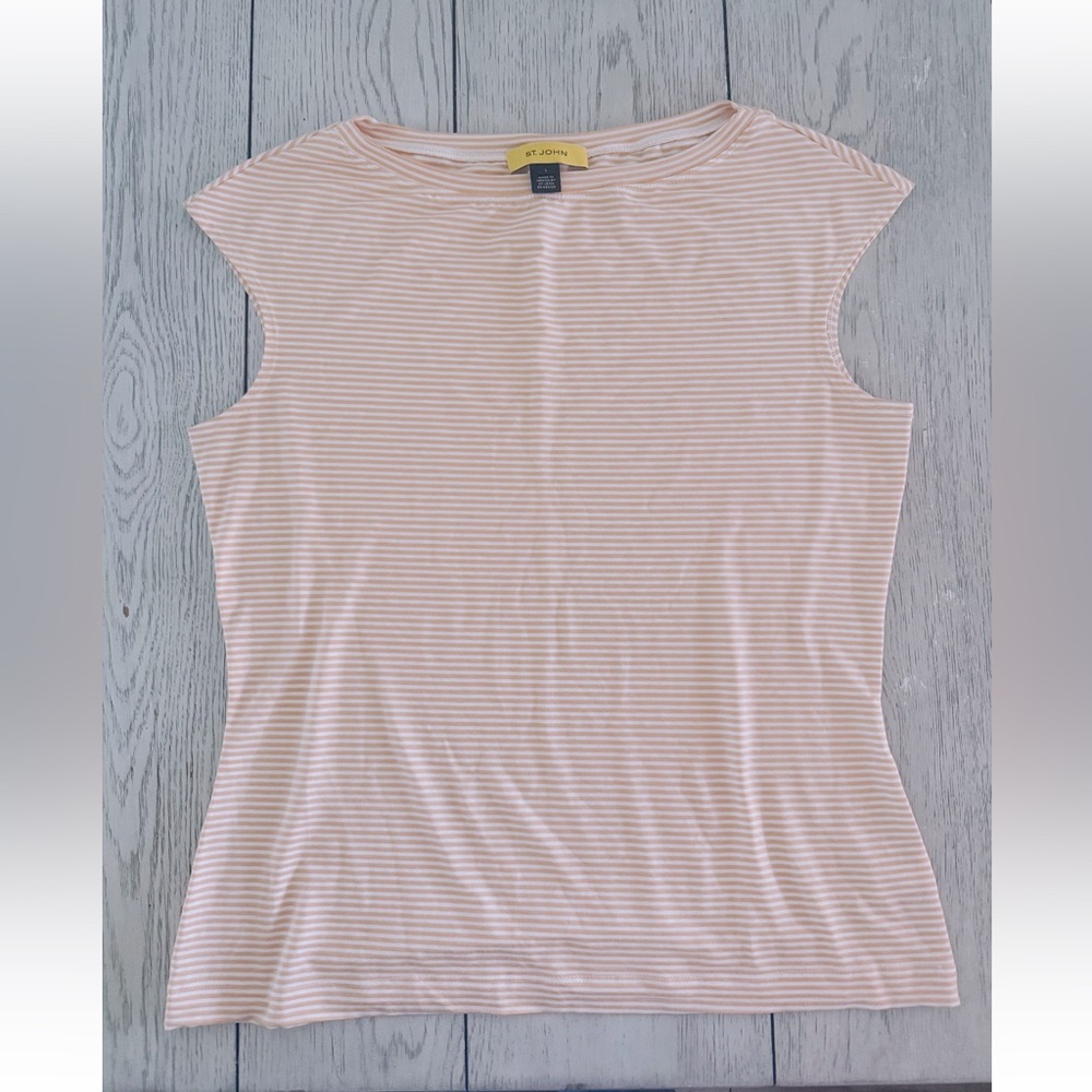 St. John Cap Sleeve Top Boat Neck Striped White and Orange